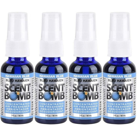 Scent Bomb Air Freshener Spray, 100 % Oil Based Concentrated Air Freshener, Air Freshener Spray for Car, Room, Bathroom and Odor Eliminator, Hawaiian Blue, 4 Pack