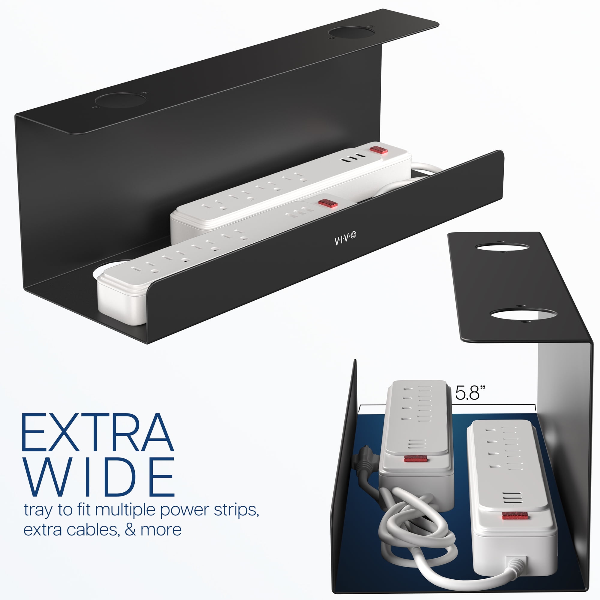 VIVO Black Extra Deep Under Desk Cable Management Tray