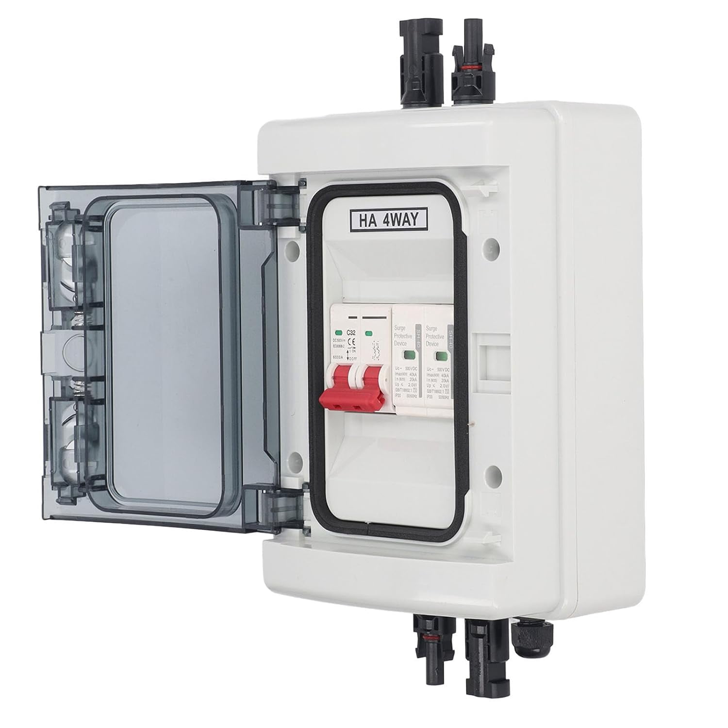 PV Combiner Box, Solar Photovoltaic Combiner Box, Outdoor Breaker Box with DC500V 32A Circuit Breaker for Solar Panels System