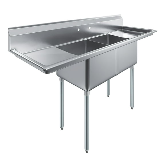 18″ x 18″ x 12″ with 18″ Left and Right Drainboards Two Compartment Stainless Steel Commercial Kitchen Prep & Utility Sink | NSF