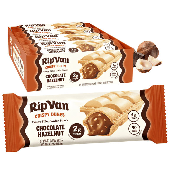 Rip Van Vegan Chocolate Hazelnut Wafer Sticks, Non-GMO, Prebiotic Fiber, 90 Calories, 12 Pack