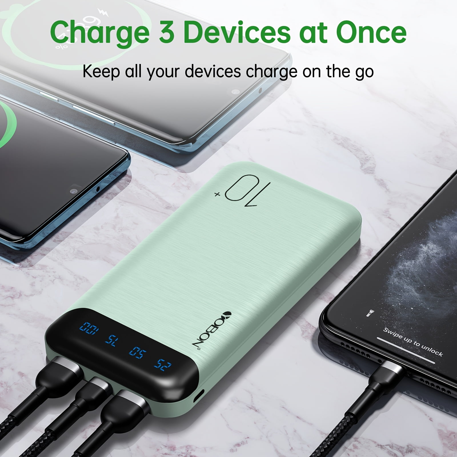 Set of Two Portable Power Banks with a Capacity of 10000Mah, Featuring Slim Design, USB C Input And Output, LED Display, And Lightweight Construction, Suitable for Apple, Android Phones, And More