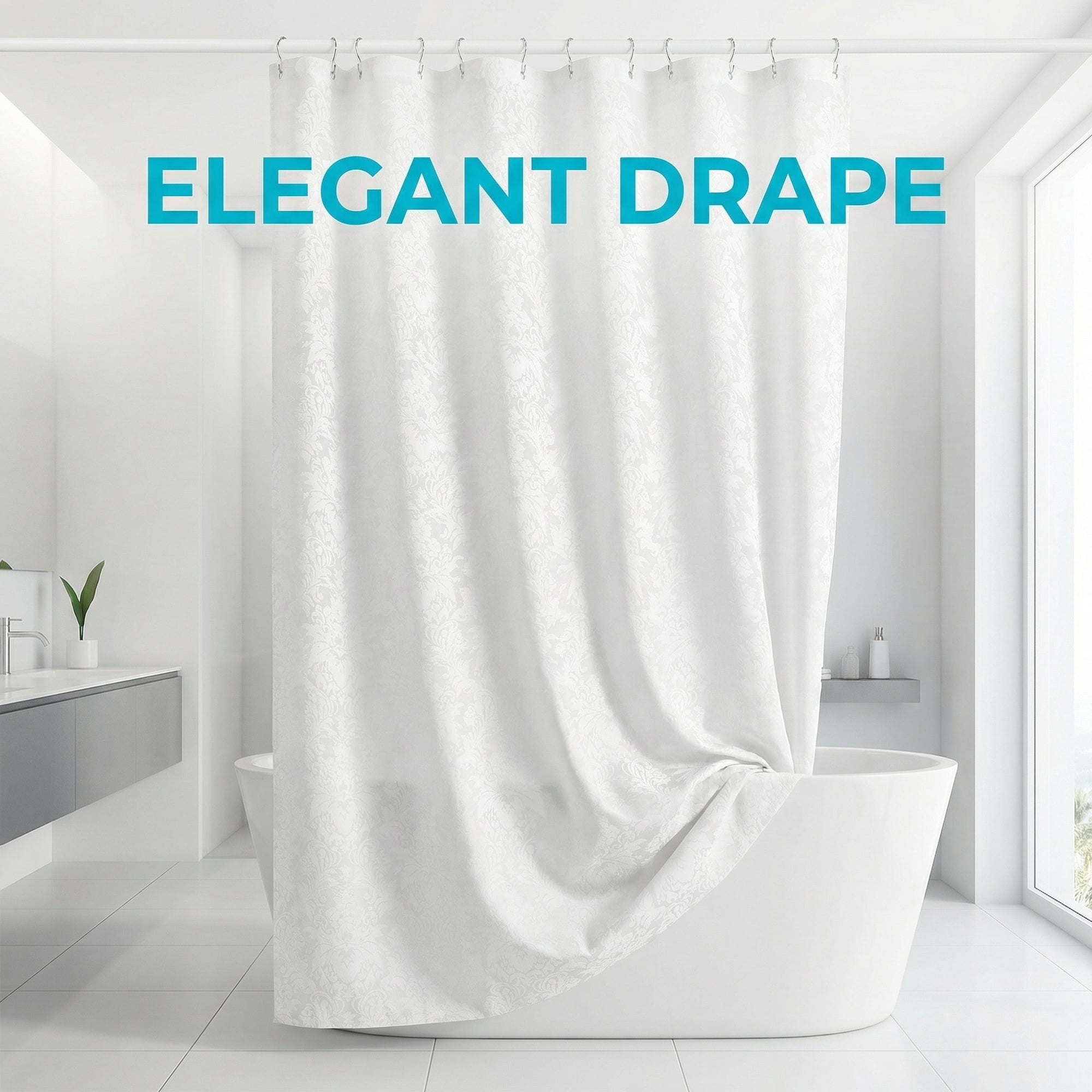 Unique Bargains Clear Shower Curtain Sets with 12 Hooks White 71"W x 71"L