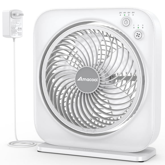 Ventilador de mesa AMACOOL de 12 pulgadas, 3 velocidades, 8 horas, temporizador, giro 270°, blanco