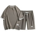 thumbnail image 1 of NTACZA 2 Pieces Shorts Set Men Athletic Short Sleeve Waffle Tracksuits Crew Neck Plus Size Big And Tall Sweatsuits L, 1 of 2