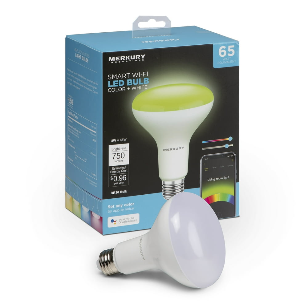 Merkury Innovations BR30 Smart Multicolor LED Bulb, 65W, Dimmable