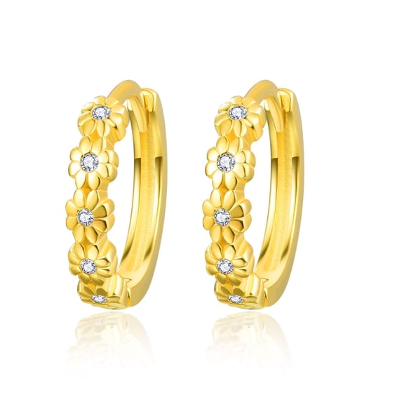 TANGPOET 925 Sterling Silver Birthstone Daisy Earrings, 15mm, Gold Plated
