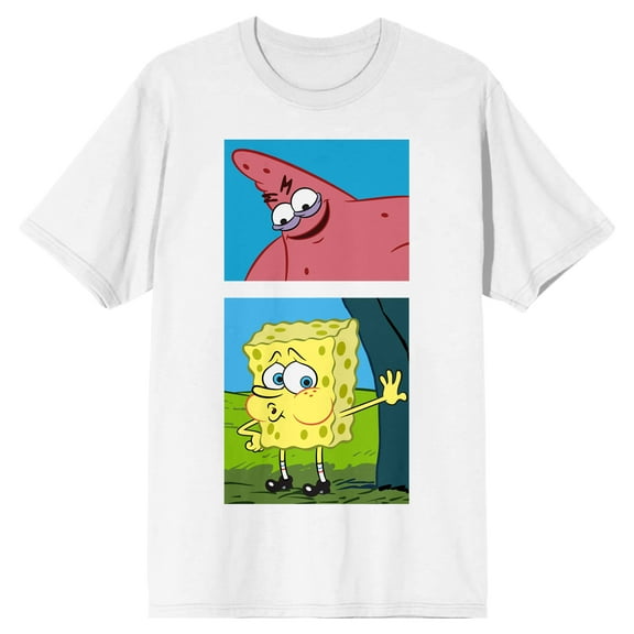 Men's White Spongebob and Patrick Meme Graphic T-shirt-M