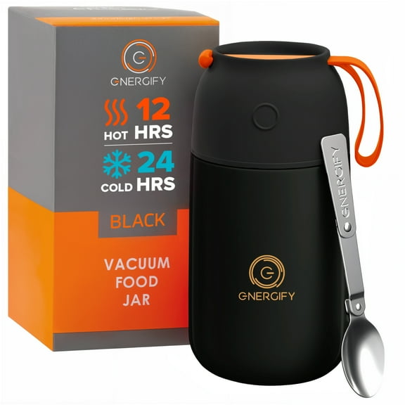 ENERGIFY Vacuum Insulated Thermos Food Container, Stainless Steel, 24oz, Black Matte
