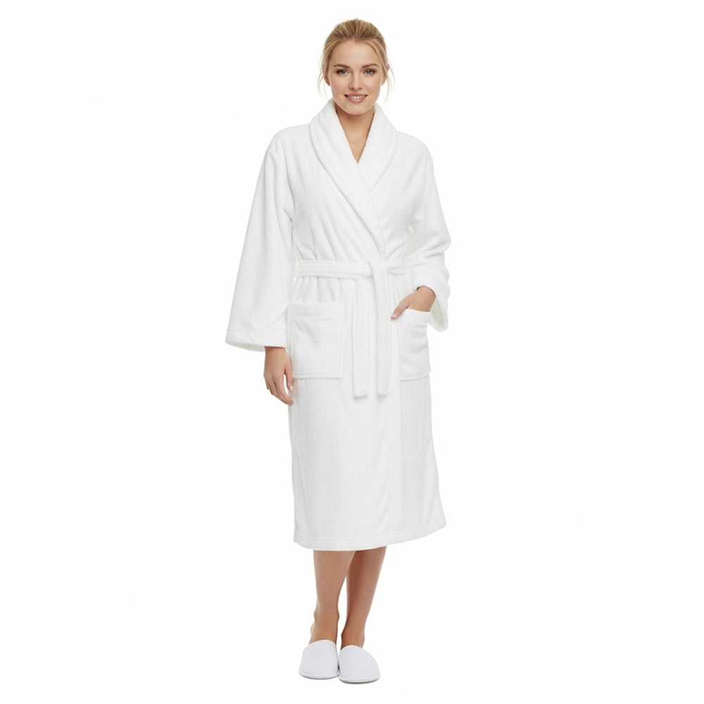 OVENTE Coral Fleece Bathrobe with Slipper Set, White BRFS1047W | Soft and Absorbent Robe for Men and Women, Lightweight, Unisex, Perfect for Spa or Bathroom Accessories and Home Essentials