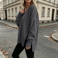 thumbnail image 6 of Ozmmyan Womens V Neck Long Sleeve Sweatshirt Side Slit Oversized Relaxed Fit Shirt Fall Winter, 6 of 7