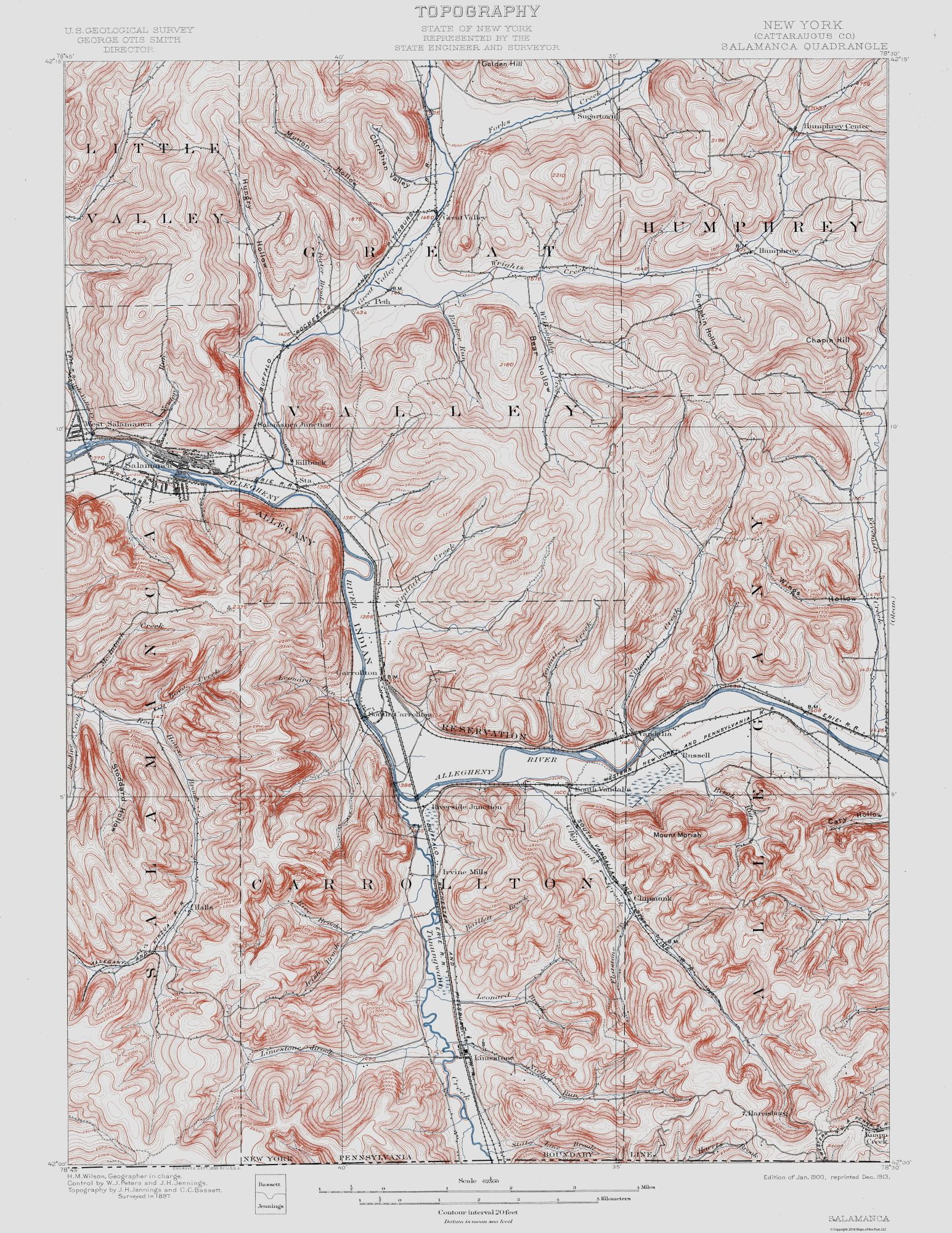 Salamanca New York Quad USGS 1900 23 x 29.77