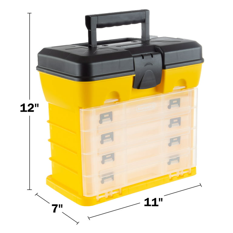 Storage Tool Box - Portable Multipurpose Organizer With Main Top  Compartment and 4 Removable Multi-Compartment Trays by Stalwart 