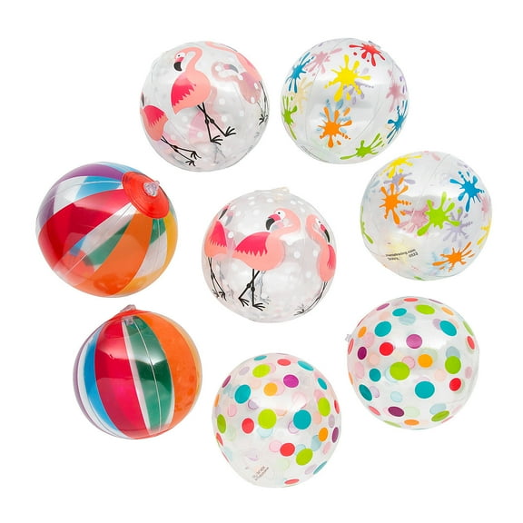 Fun Express Bulk 48 Pieces Mini Inflatable 5" Clear Patterned Beach Ball Assortment Kit