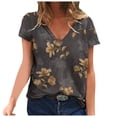 thumbnail image 2 of ICHUANYI Clearance Women's Summer V-neck Printed T-shirt Fashion And Comfortable Women's Short Sleeve Tops(Gray, XL) ICHUANYI WER2023081011914, 2 of 5