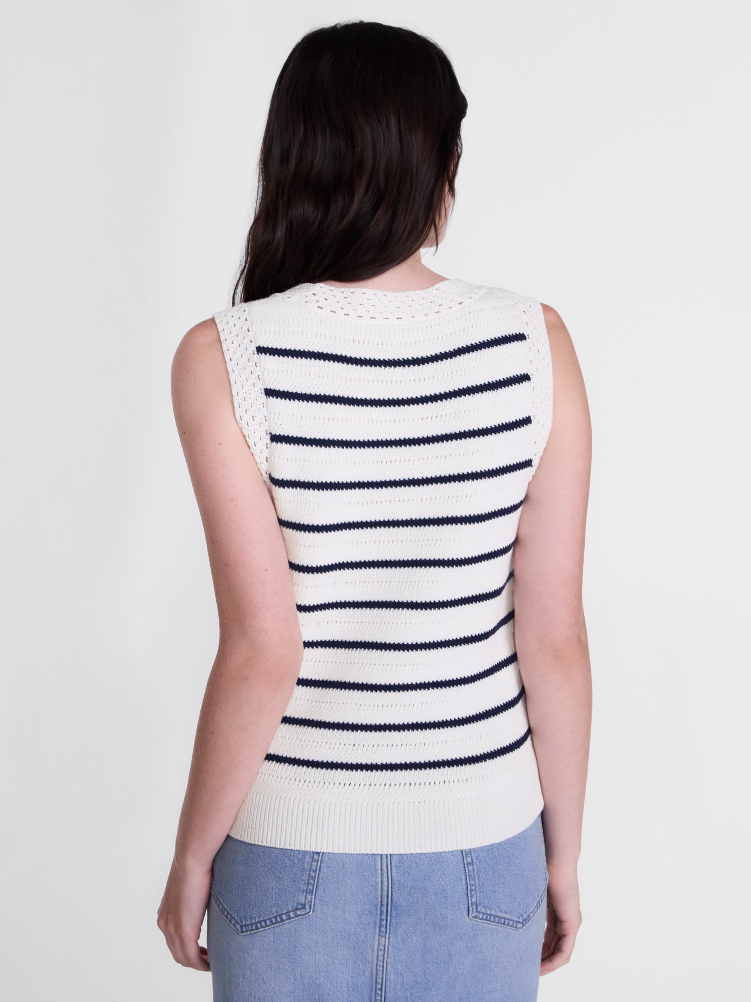 Scenario Women's Sweater Vest with Crochet Trim, Lightweight, Sizes XS-XXXL