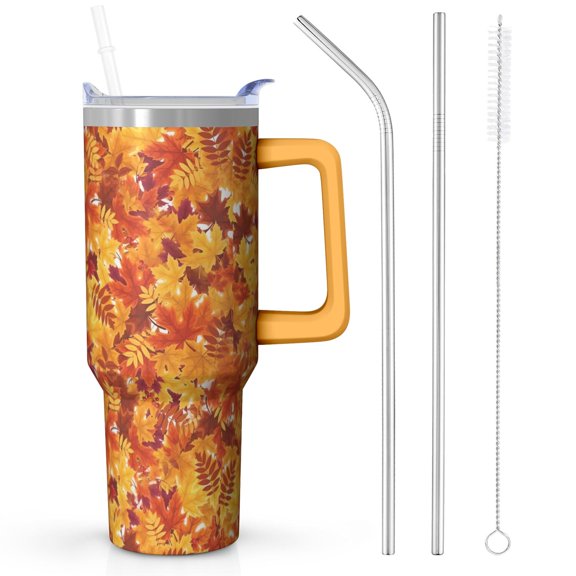 Fall Maple Stainless Steel Tumbler 40oz - Double Wall Insulated Cup, Leakproof w/ Handle & Reusable Straw