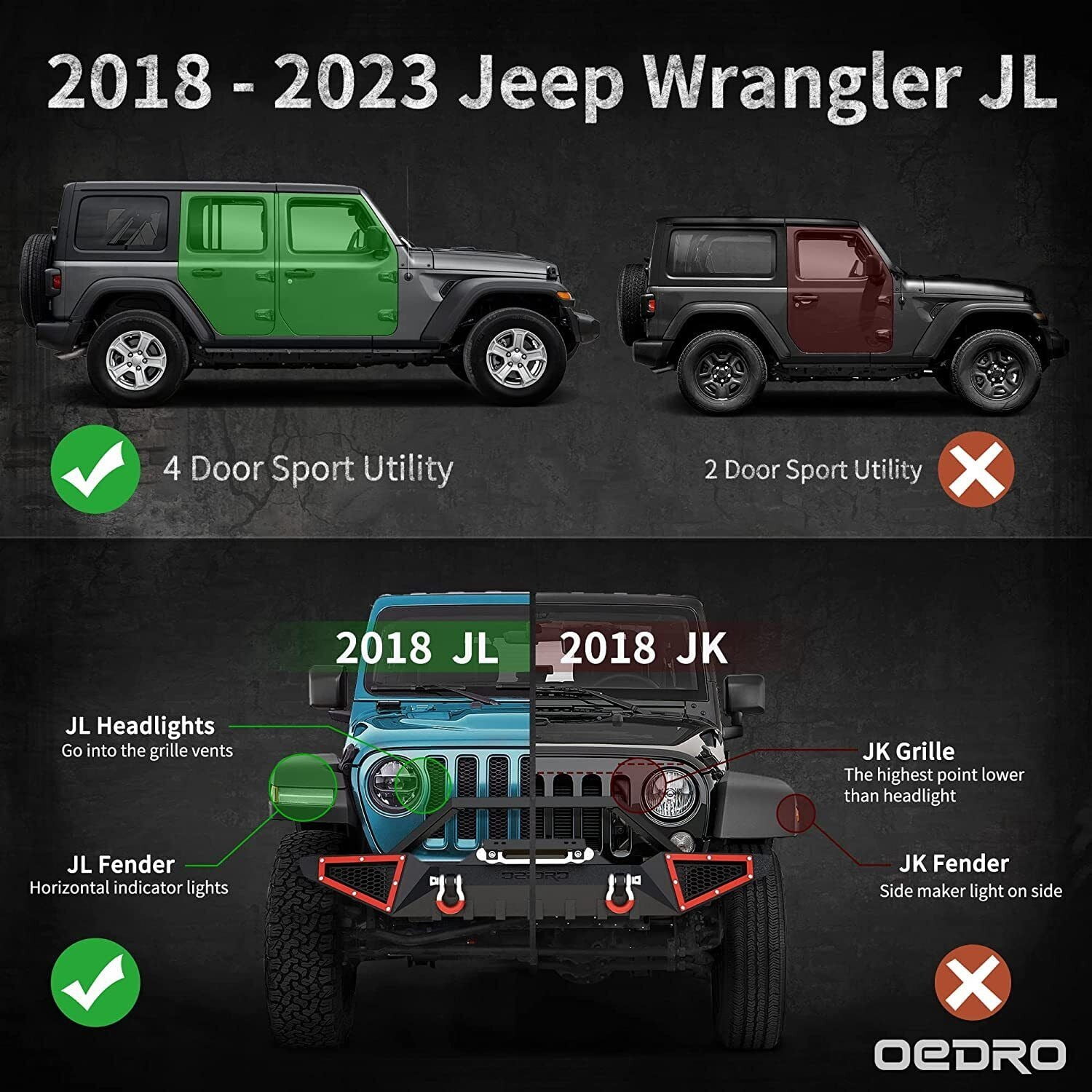 RVNI 6 in Running Boards for 2018-2023 2024 2025 Jeep Wrangler JL 4 Door All-Steel Build Side Steps with Leaf Shaped Black Powder Coated