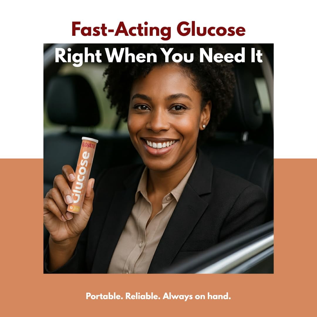 ELOVATE Glucose Tablets & Powder Set – 40 Chewable Tablets (4 Tubes) + 10 Packets – Fast-Acting Glucose for Low Sugar – Portable Carry