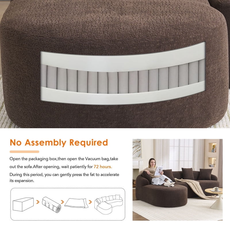 Curved Sectional Sofa with Chaise, 99'' Modern Luxury Chenille Cloud Couch for Living Room, Oversized 3-Seater Sofa Couch for Living Room, No Assembly