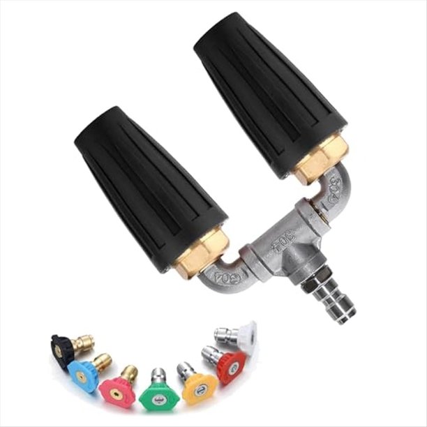 Boquilla Turbo Doble para Lavadora A Presión, Boquilla de Lavadora A Presión Giratoria de 360°, Lavadora Turbo Doble con 7 Puntas de Boquilla