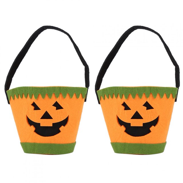2 bolsas de fieltro para dulces de Halloween, bolsas de regalo para trucos o golosinas, bolsas con asas, recuerdos de fiesta, color amarillo