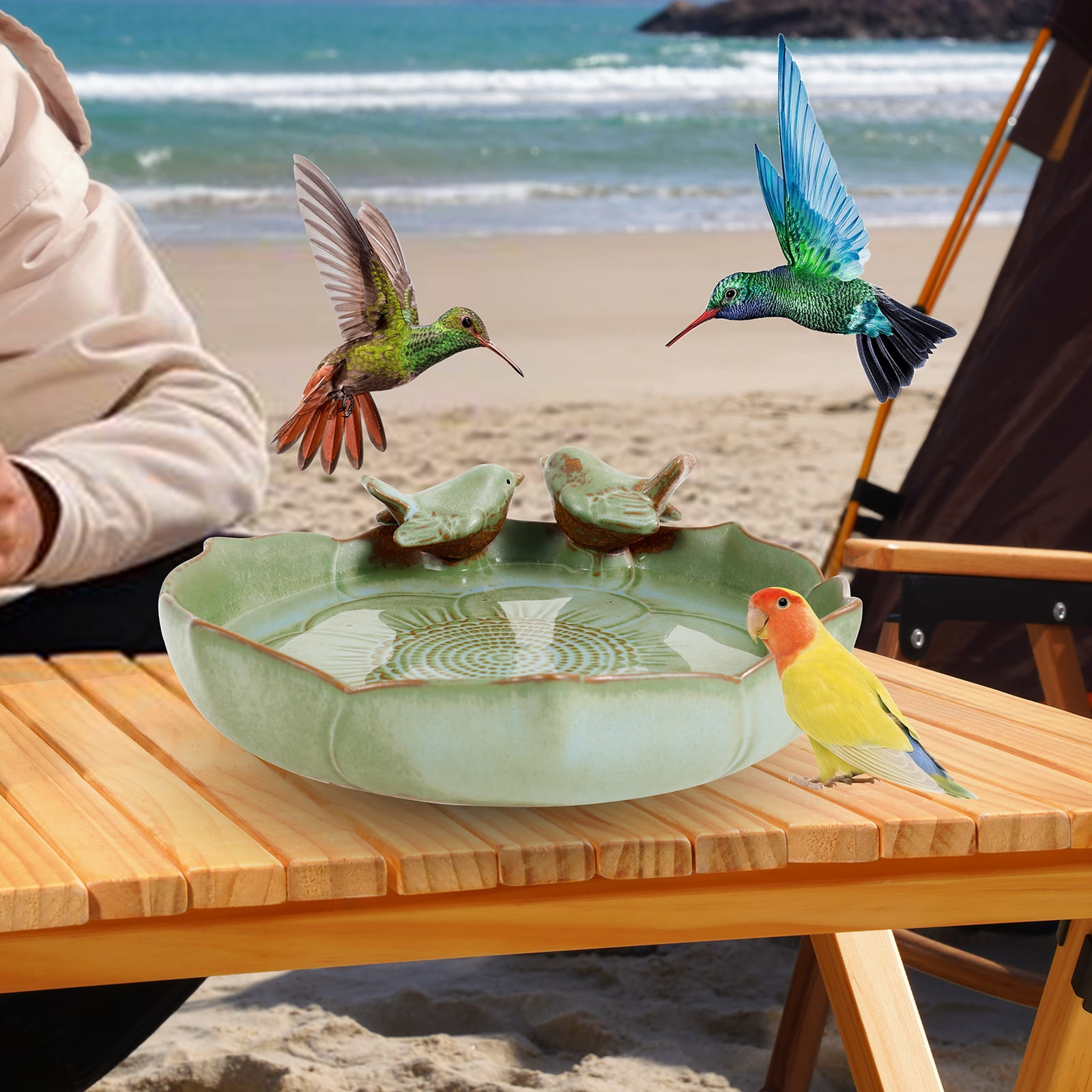 FUYGRCJ Ceramic Bird Bath for Outside Weather Resistant Bird Bath Bowl Only Vintage Birdbath for Outdoors Garden Tabletop Deck Balcony and Lawn