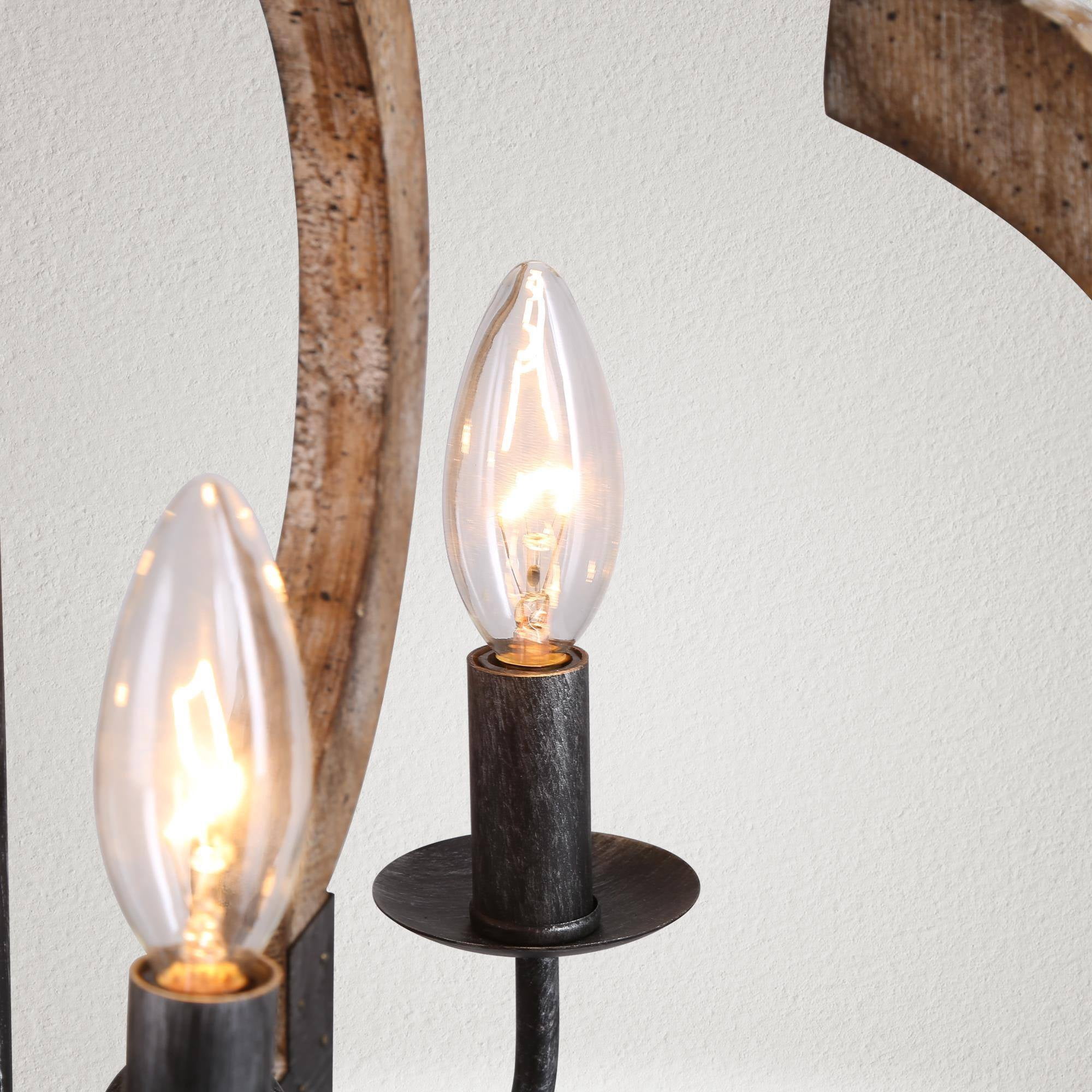 LNC 4-Light Distressed Wood and Black Farmhouse Lantern Chandelier for Kitchen