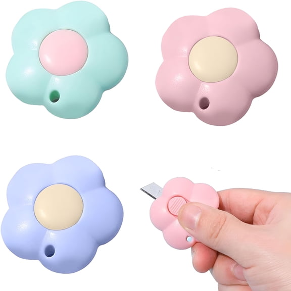 EXLEAF 2026 New 3 Pcs Flower Letter Openers,Daisy Shaped Box Cutter,Mini Utility Knives,Multifunction Retractable Letter Opener Paper Envelope Cutter,Package Box Opener for Cutting Card Paper