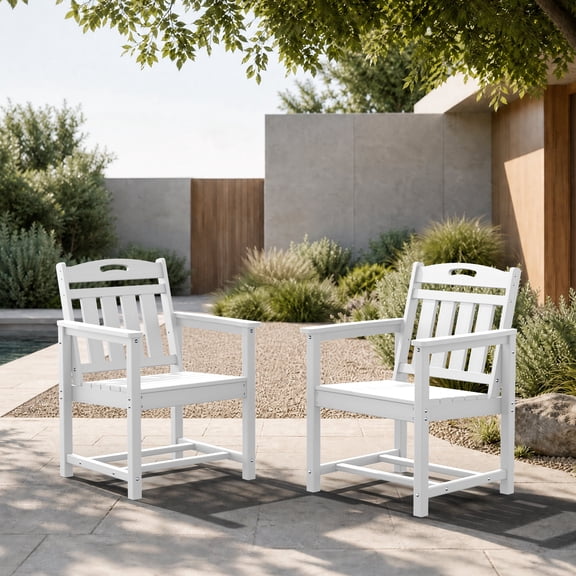 MUCHENGHY Set of 2 HDPE Patio Dining Chairs, Heavy-Duty Outdoor Armchairs, White