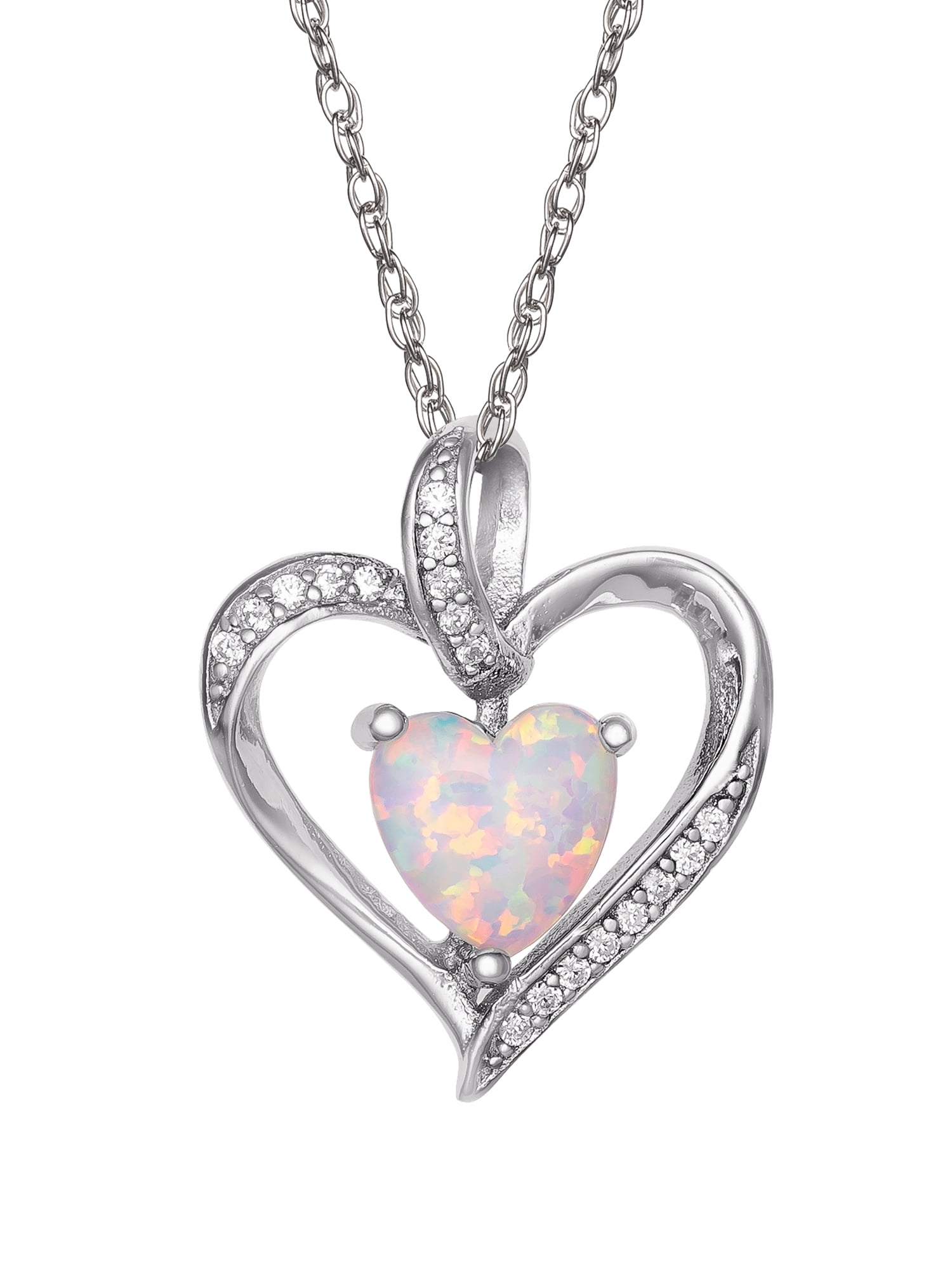 Sterling Silver Rhodium-plated CZ and Milky Pink Glass Pendant 