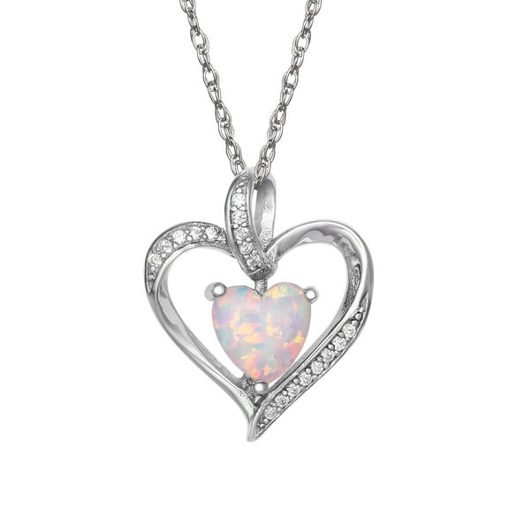 Brilliance Fine- Women's Sterling Silver 14kt Gold Plated Cubic Zirconia Opal Heart Pendant Set