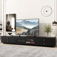 thumbnail image 2 of TV Stand with 4 Drawers, Modern Entertainment Center, Atumon TV Stand for 90" TVs, Television Console with 2 Fluted Glass Doors, Living Room TV Stand Furniture, 86.6"L x 15.7"W x 12.8"H, Black, 2 of 10
