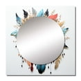 thumbnail image 2 of Designart "Tangerine Bohemian Blossoms And Blue Plumage I" Dream catcher Square Mirror For Wall Decor - Large Blue Square Printed Wall Mirror Art - Wall Mounted Square Large Mirror, 2 of 5