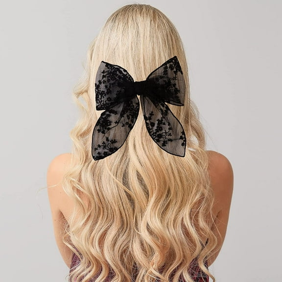 Black Lace Large Hair Bows for Women Girls, New Year Hair Clip Decor, Duckbill Clip Hair Accessories for Wedding Prom, Mom Gift, Fit for Any Age and Any Hairstyle