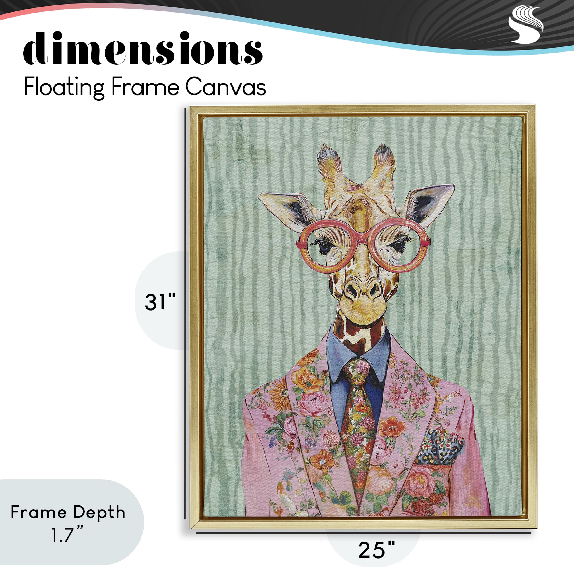 Stupell Industries Tall Stylish Giraffe Gold Framed Floater Canvas Wall Art, design by Svetlana Aleynikova