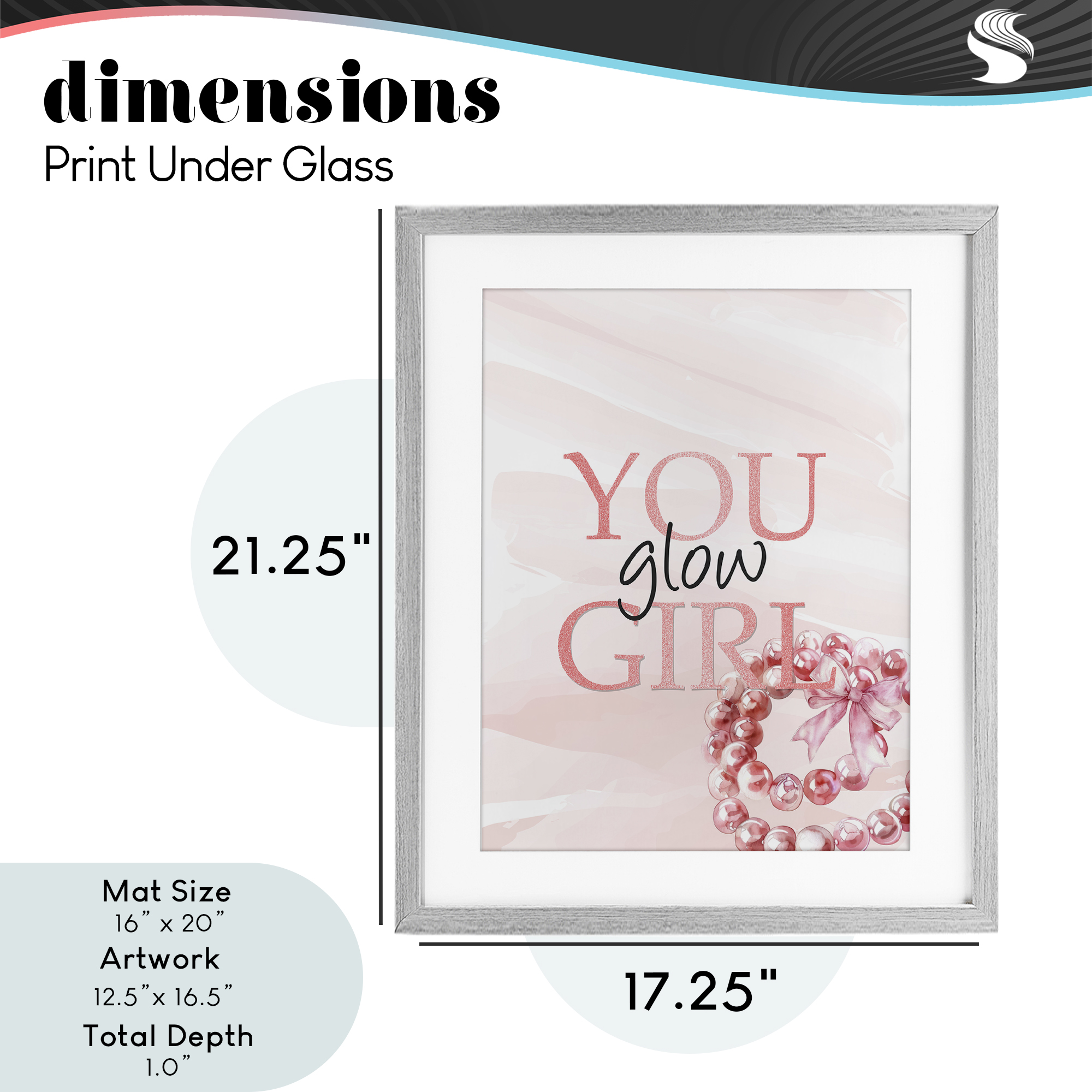 You Glow Girl Feminine Gray Framed Print Under Glass, design by Kim Allen