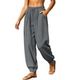 thumbnail image 5 of Smsaxvxz Cotton Line Pants for Women Fashion Casual Elastic Waist Comfortable Baggy Jogger Trousers Gray L, 5 of 6