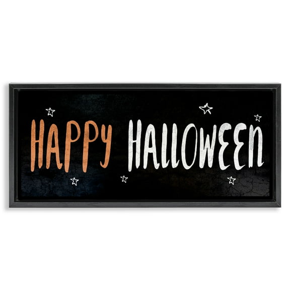 Stupell Industries Happy Halloween Spooky Stars Holiday Painting Black Floater Framed Canvas Art Print Wall Art, 25 x 11