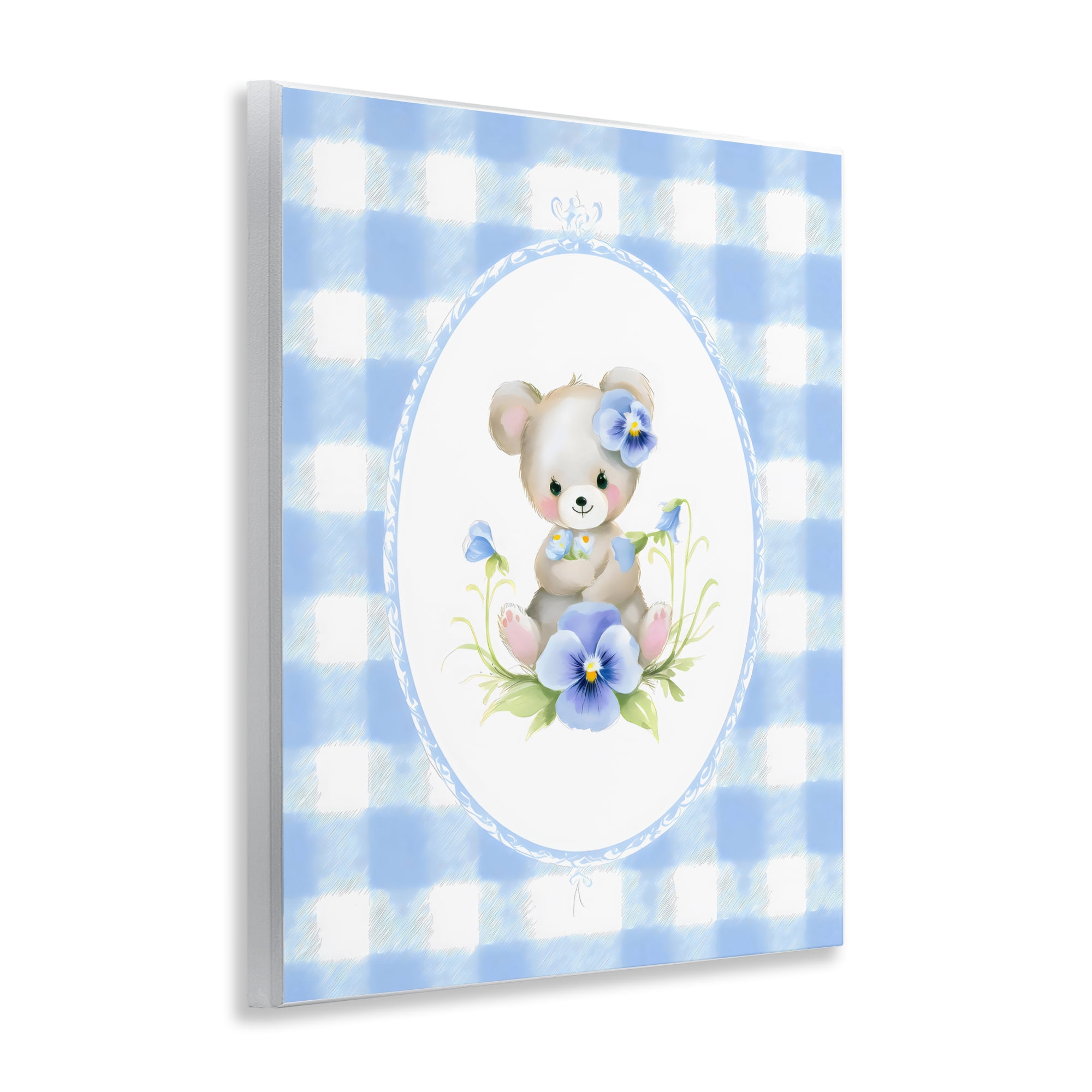 Stupell Industries Little Bear Blue Gingham Wall Plaque Art, design by Arlington Prints