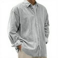 thumbnail image 2 of Dwelliawo Mens Long Sleeve Corduroy Shirt Lapel Vintage Button Shirt Long Sleeve Lightweight Shirts Regular Fit Vintage Pullover Blouse Light Gray S, 2 of 7