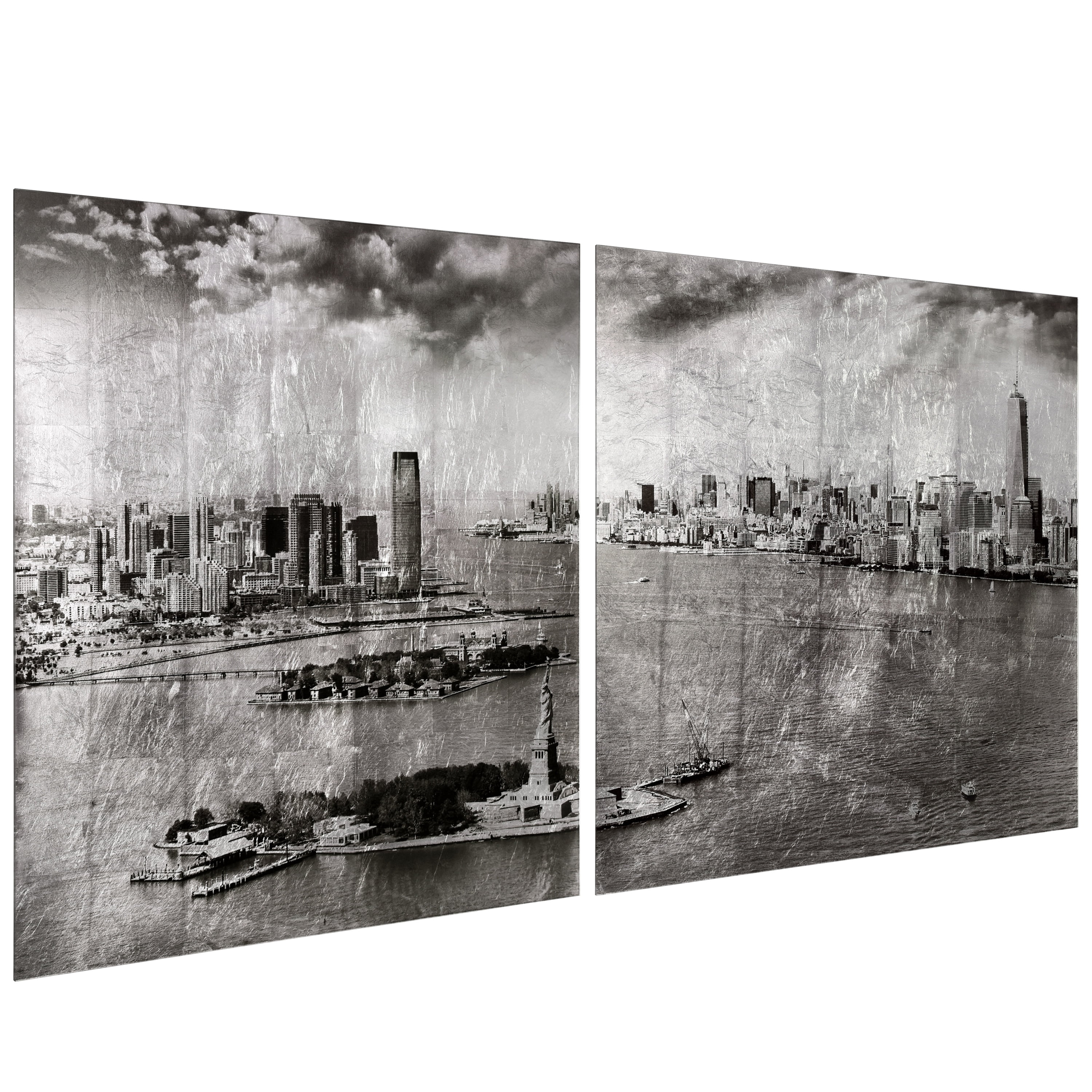 New York Skyline AB Reverse Printed Tempered Glass Wall Art with Silver Leaf