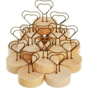 Wooden Base Place Card Holders, Wood Table Picture Wire Holder Table Photo Clip Stand for Party Place Card - 15 Pack