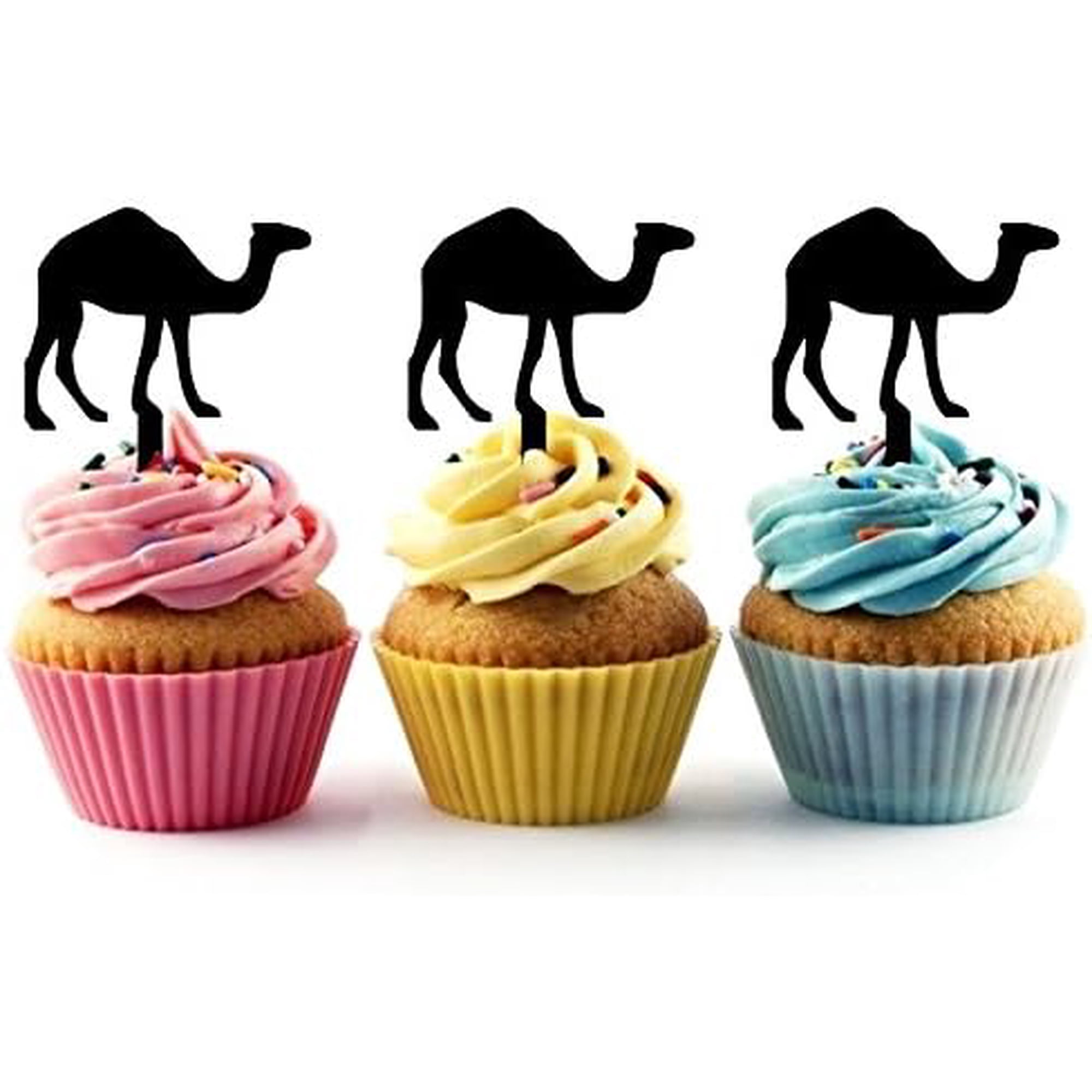 6Pcs Camel Silhouette Acrylic Cupcake Toppers for Desert or Arabian Themed Party Decorations