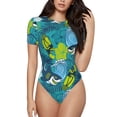 thumbnail image 2 of Goofa Shark And Leaves Printed Women Rash Guard Short Sleeve,Tummy control Swimsuit Surfing Swimsuit Bathing Suit One Piece Swimsuit UPF 50-Large, 2 of 9
