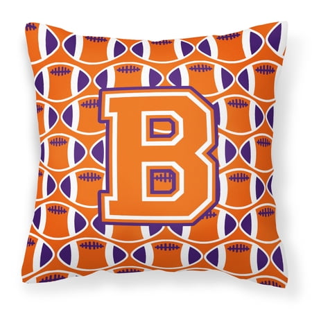 Letter B Football Orange  White and Regalia Fabric Decorative Pillow