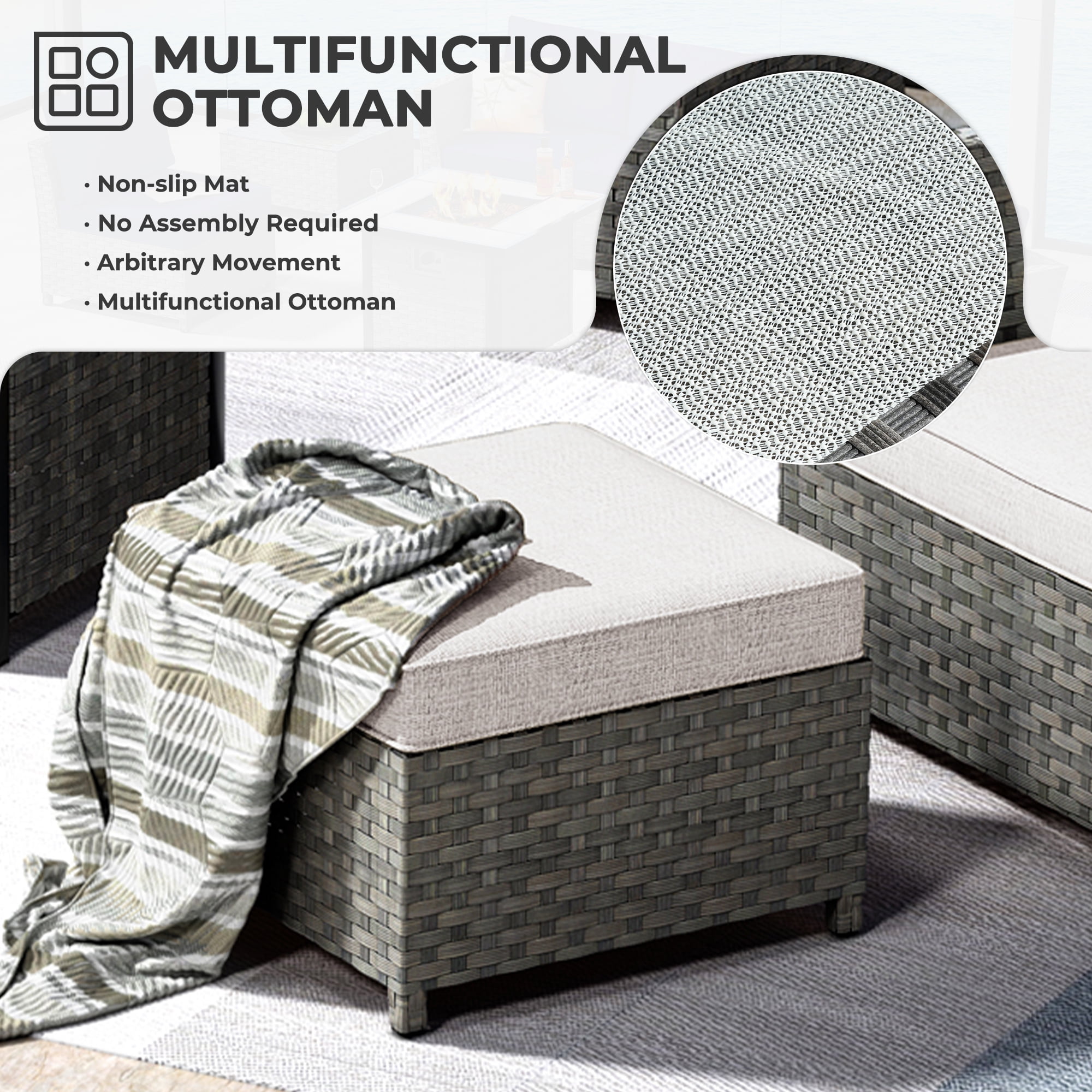 XIZZI 6-Pieces Outdoor Patio Furniture Sets Fully Assembled, Rattan All-weather Outdoor Sectional Conversation Sofa set with Coffee Table for Garden Backyard, Beige Stripe Cushion