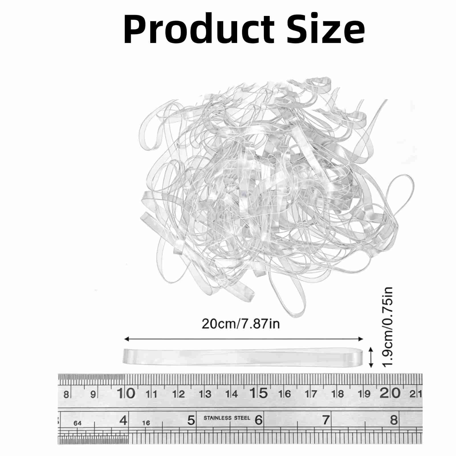 200Pcs Clear Large Rubber Bands, 400x5mm Elastic Stretchable Rubber Bands Heavy Duty Transparent Band for Home Office Crafts