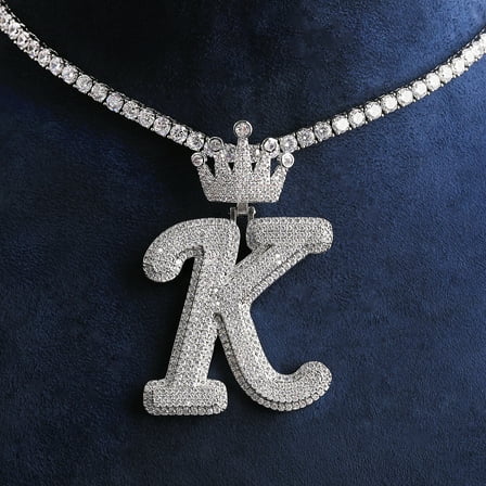 Heyoubi Iced Out Initial Letter K Crown Bail for Men Necklace Pendant Real Gold Plated Cubic Zirconia Hip Hop Jewelry