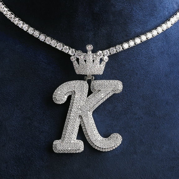 Heyoubi Iced Out Initial Letter K Crown Bail for Men Necklace Pendant Real Gold Plated Cubic Zirconia Hip Hop Jewelry